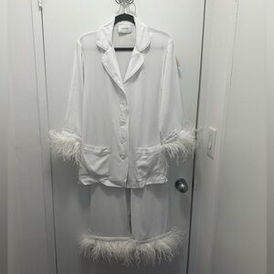 Sleeper bridal double feather-trim party pajama set